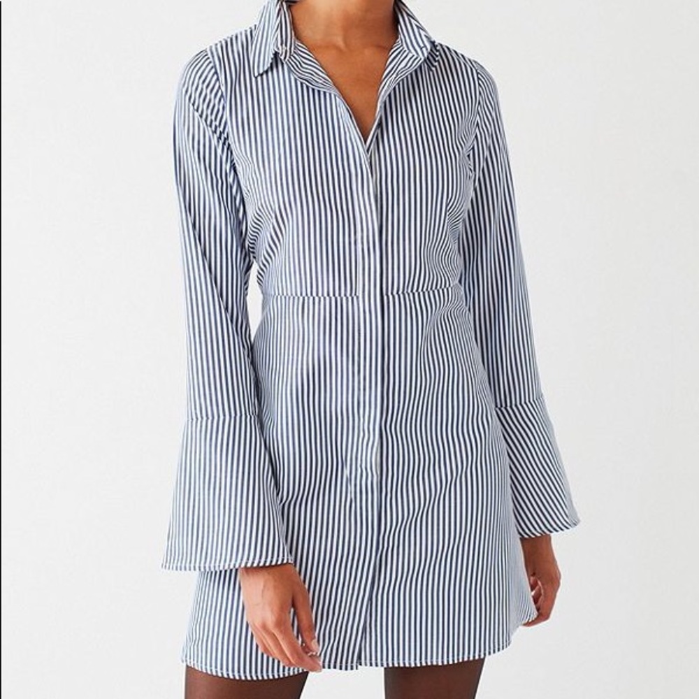 Kimchi Blue Striped Blue & White Shirt Dress Small